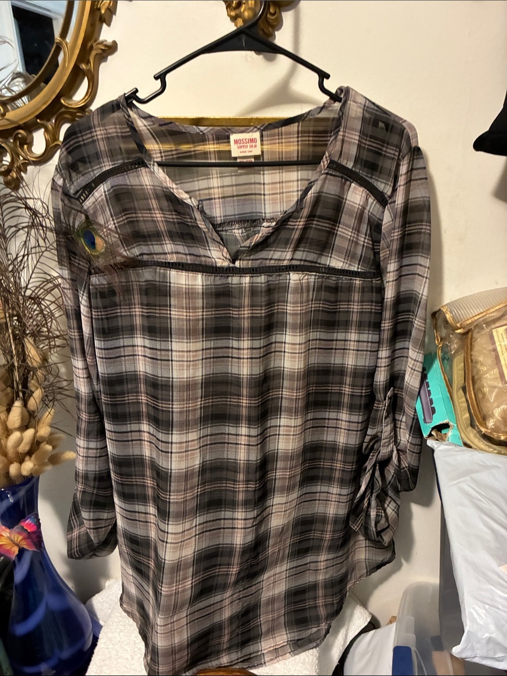Mossimo Supply Co. Black and Gray Plaid Tunic Top